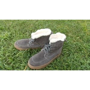 Earth Origins Suede Ankle Boots Womens 11 Thunder Grey Faux Fur Lace‎ Up Boho